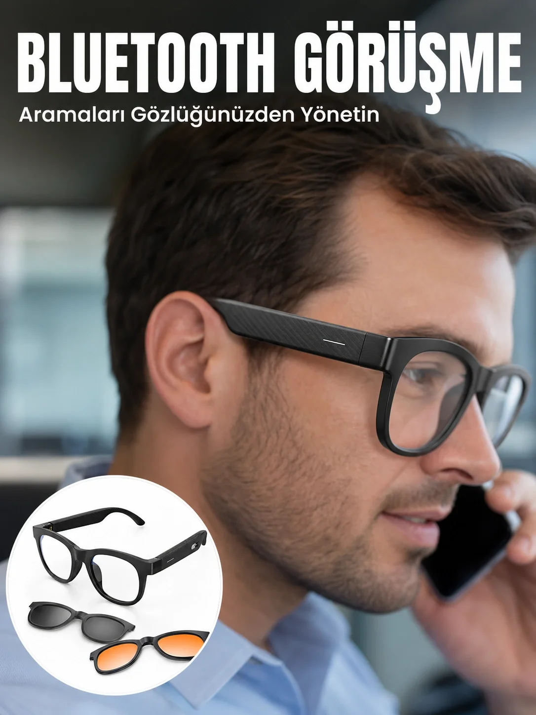 Yapay Zekâ Destekli Kablosuz Akıllı Gözlük Bluetooth Görüşme Müzik Dinleme ve Manyetik Şarj Özellikli Yapay Zekâ Destekli Kablosuz Akıllı Gözlük Bluetooth Görüşme Müzik Dinleme ve Manyetik Şarj Özellikli