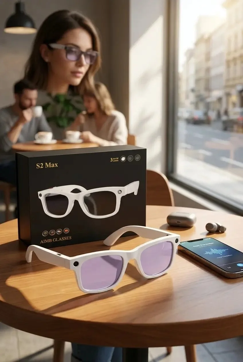 Yapay Zeka Destekli Beyaz Akıllı Gözlük Kamera Mikrofon Bluetooth Kullanım