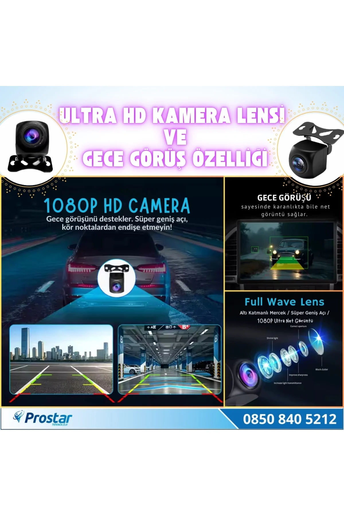 Yapay Zeka Destekli Ahd 720p/1080p Pal Dönüşümlü 2 IN 1 Geri Görü