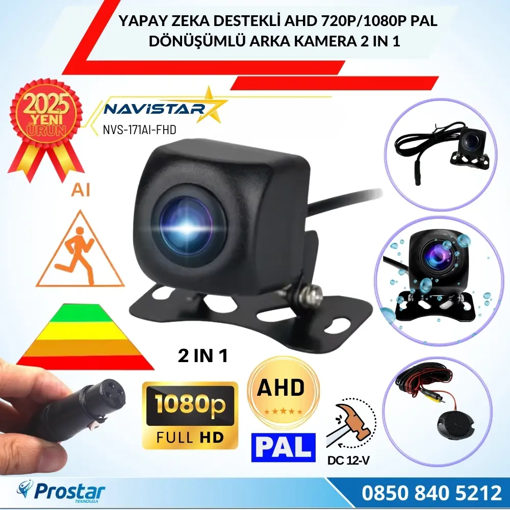 Yapay Zeka Destekli Ahd 720p/1080p Pal Dönüşümlü 2 IN 1 Geri Görü