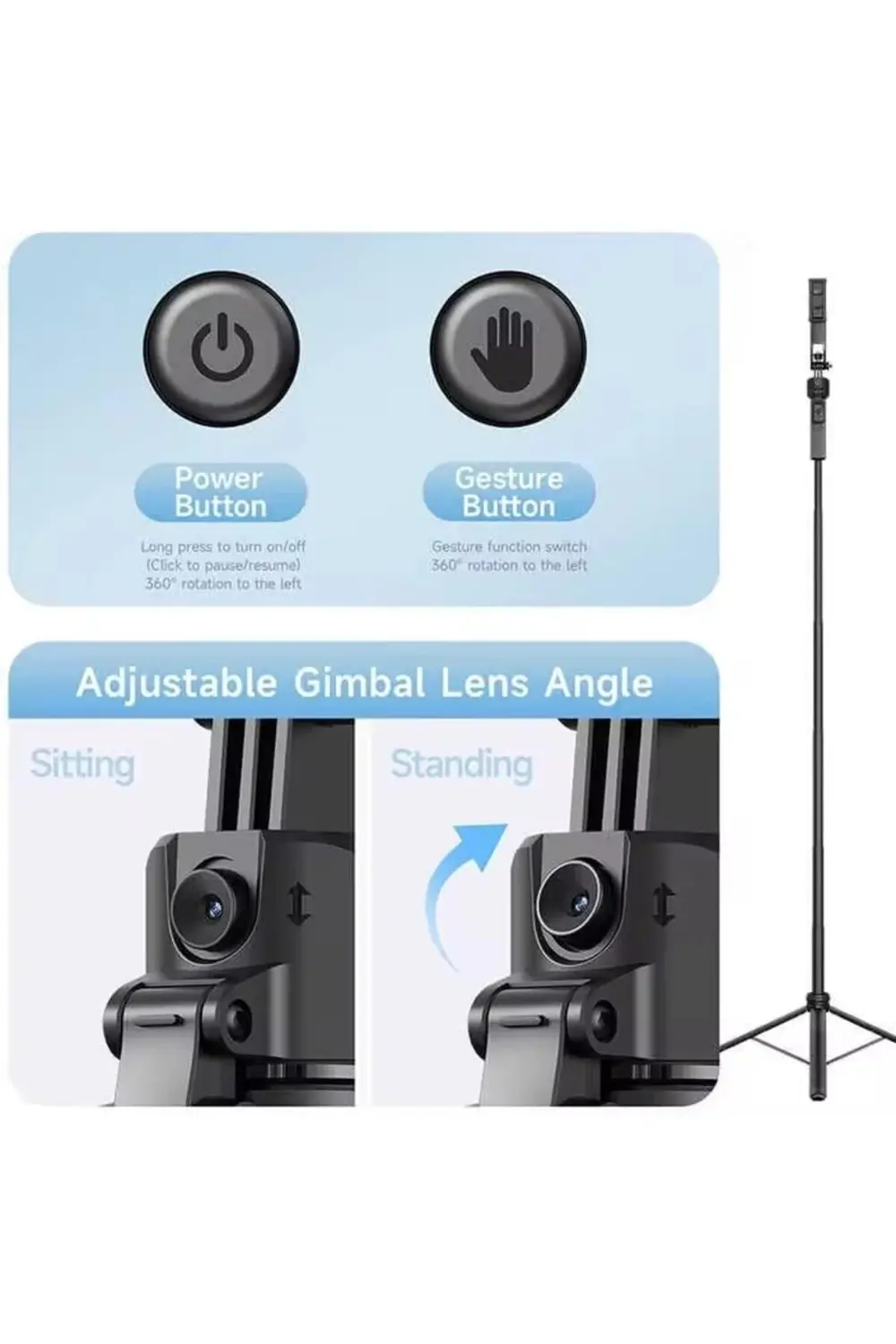 Yapay Zeka Destekli Hareketli Çubuğu Gimbal Akıllı Takip Özellikl