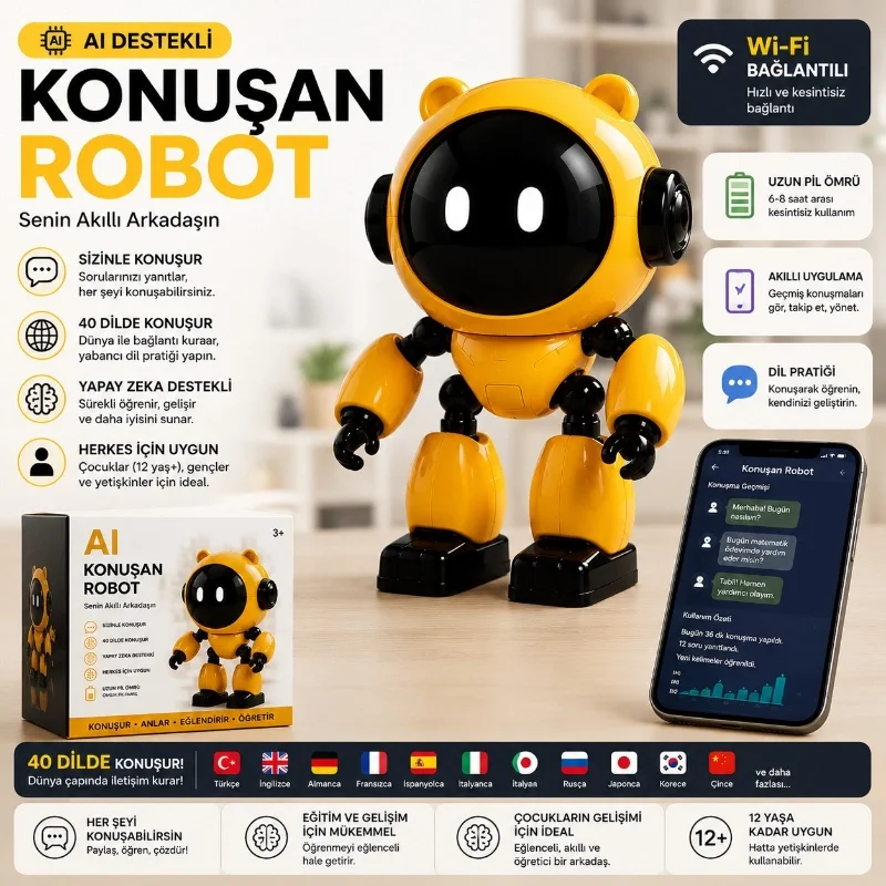 Yapay Zeka Robotu - Wi-Fi Uygulamalı - Konuşma Özellikli - Teknolojik Oyuncak Fiyatı, Yorumları ve Özellikleri