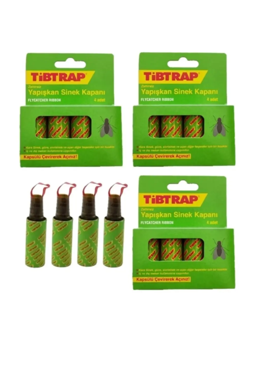 Yapışkan Karasinek Tuzağı Sinek Bandı 4'lü Set (3 KUTU-12 TÜP)