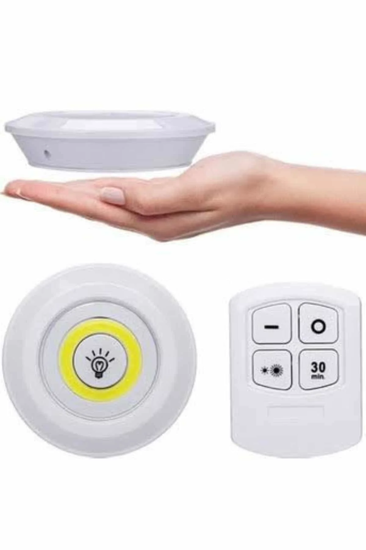 Yapışkanlı 3'lü Spot Led Işık Lamba Montajsız Pilli Uzaktan Kumandalı Yapışkanlı 3'lü Spot Led Işık Lamba Montajsız Pilli Uzaktan Kumandalı