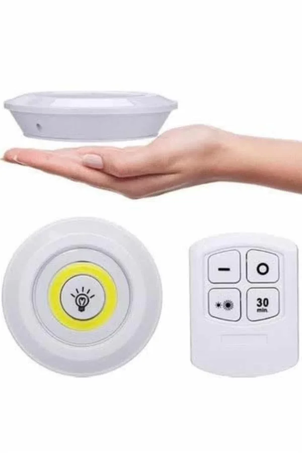 Yapışkanlı 3'lü Spot Led Işık Lamba Montajsız Pilli Uzaktan Kuman