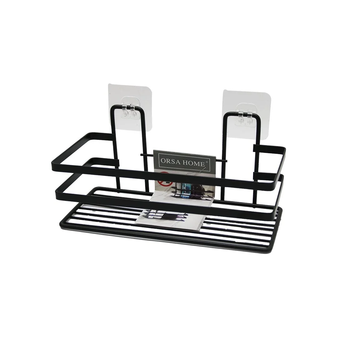 Yapışkanlı Askılı Çok Amaçlı Siyah Kare Banyo Raf Bx40