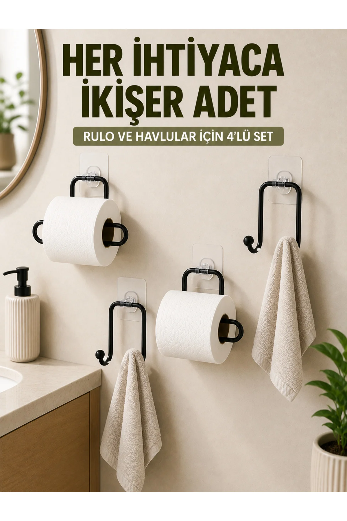 Yapışkanlı Banyo Düzenleme Seti 2 Rulo Tutucu 2 Havlu Askılığı 4 Parça Yapışkanlı Banyo Düzenleme Seti 2 Rulo Tutucu 2 Havlu Askılığı 4 Parça