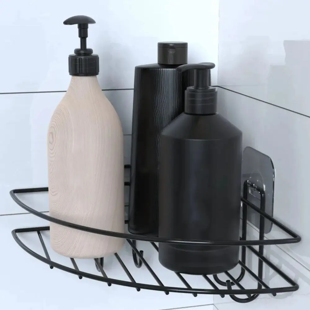 Yapışkanlı Banyo Köşeliği Kancalı Köşe Rafı Duş Şampuanlık Duvar 