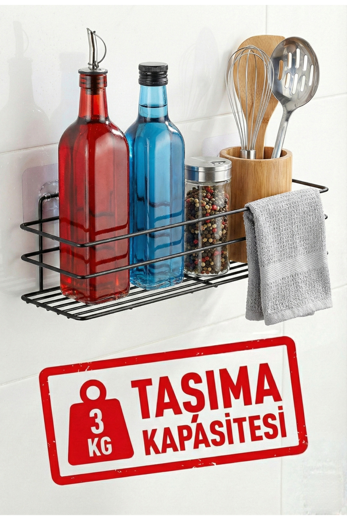 Yapışkanlı Banyo ve Mutfak Rafı - Delmeden Montaj Çok Amaçlı Düze