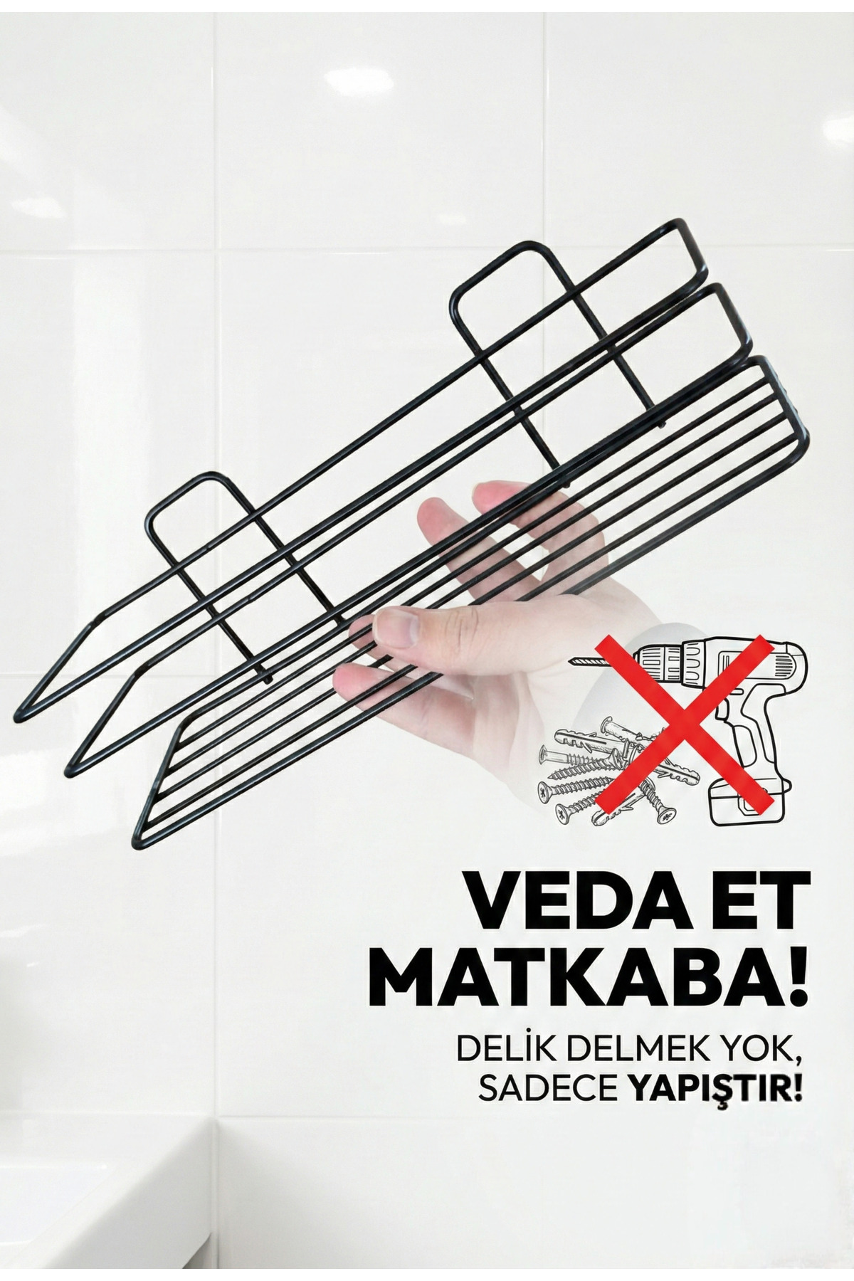 Yapışkanlı Banyo ve Mutfak Rafı - Delmeden Montaj Çok Amaçlı Düze