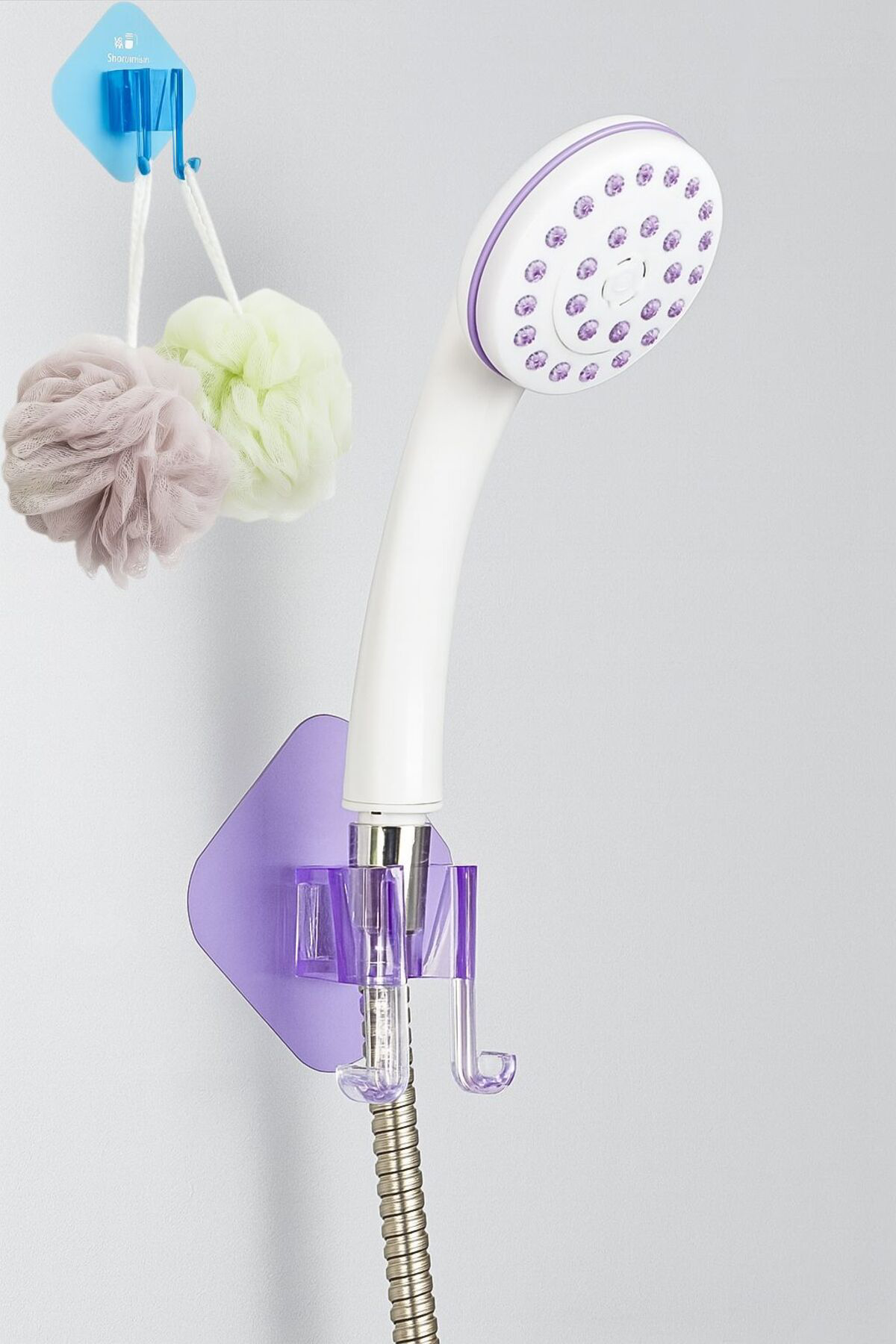 Yapışkanlı Duş Başlığı Tutucu ve Lif Askılığı – Deliksiz Duvar Ti