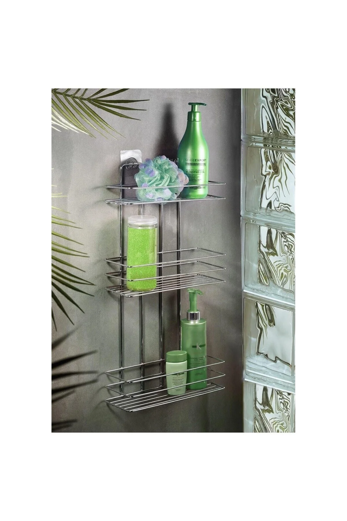 Yapışkanlı Düz Banyo Düzenleyici Şampuanlık Duş Rafı Krom Tş-03