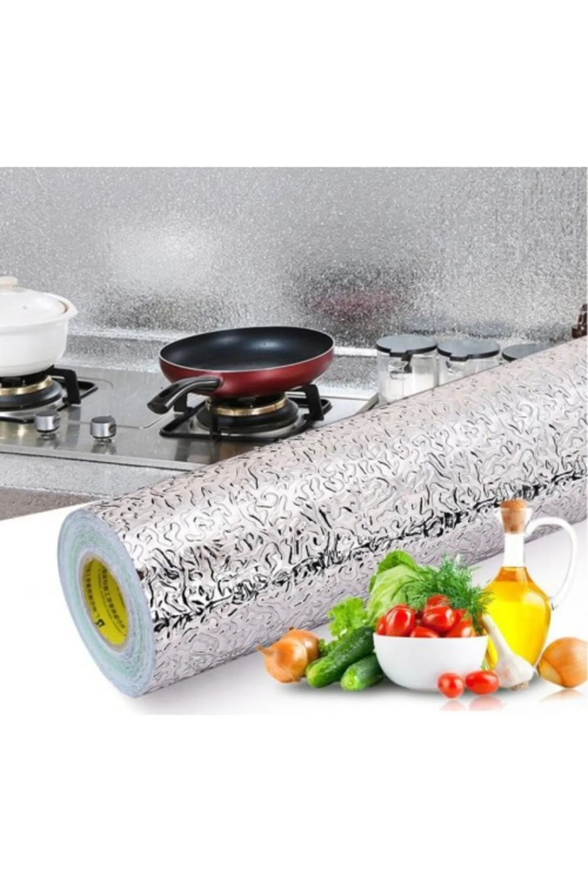 Yapışkanlı Kolay Silinebilir Mutfak Tezgah Üstü Folyo Gümüş 40cm*