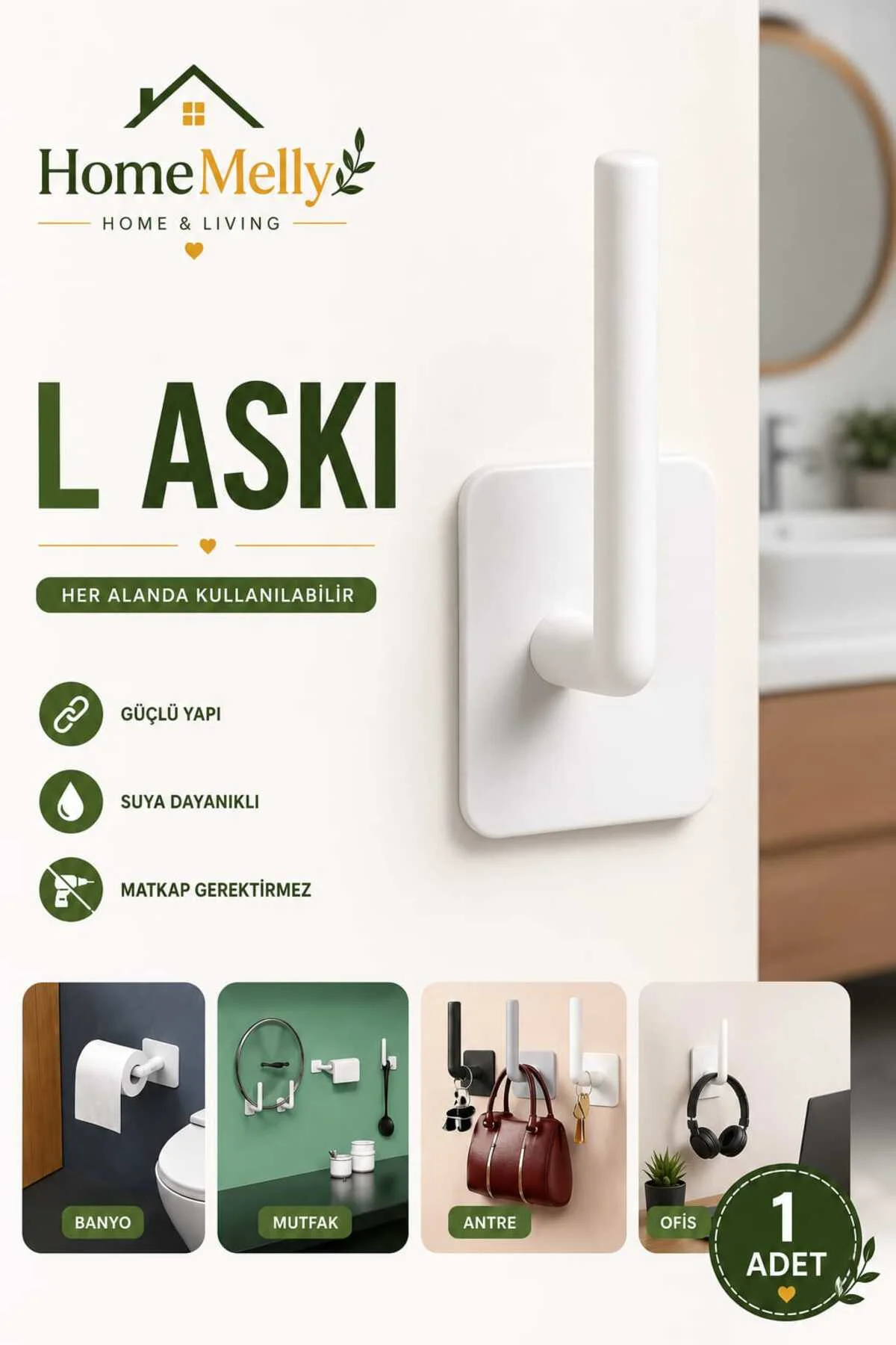 Yapışkanlı L Şeklinde Havlu Askısı Mutfak Banyo Takı Kupa Kapak Bardak Duvar Askısı Tutucu