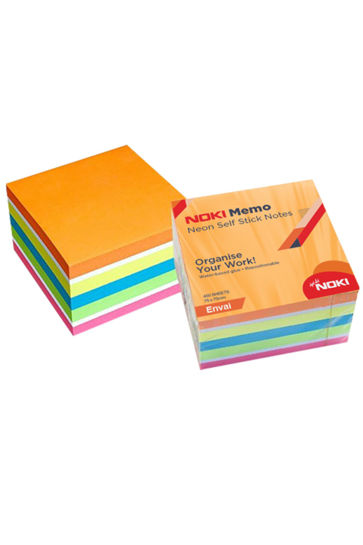 Noki Yapışkanlı Not Kağıdı Küp 450 Syf 75X75 Neon Envai 12014-33