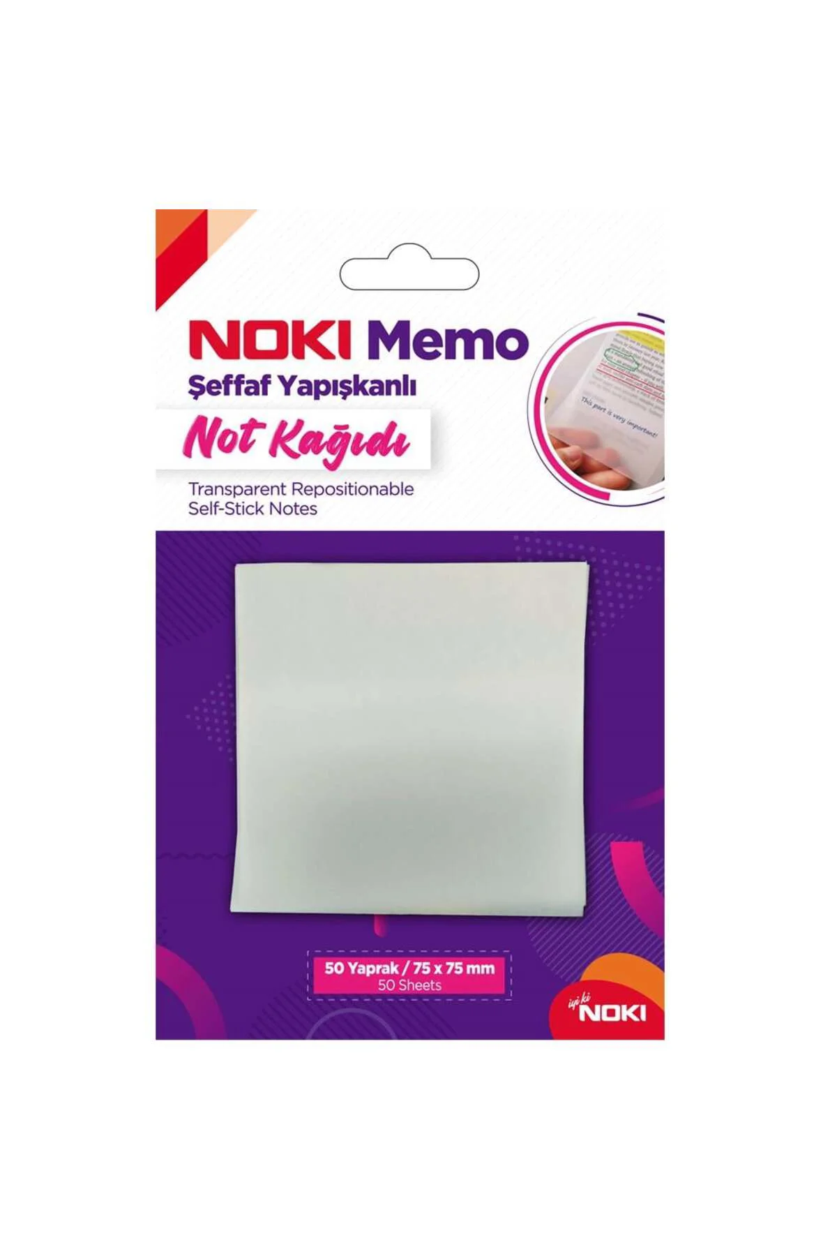 Yapışkanlı Not Kağıdı Memo 50 YP 75x75 Şeffaf 12300