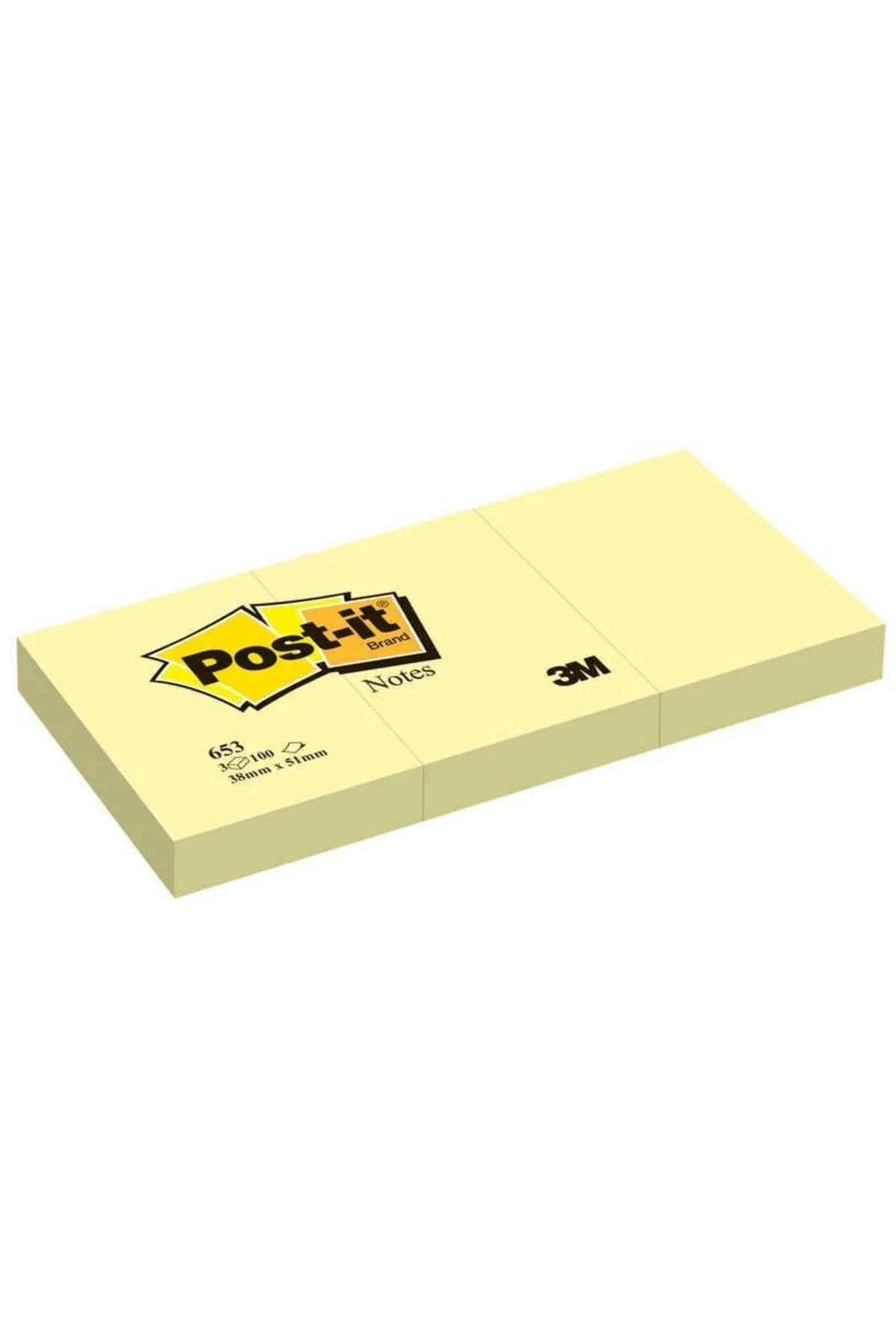 Yapışkanlı Not Kağıdı 3 Blok 100 Yaprak 38x51mm Sarı 653 (4 Koçan)