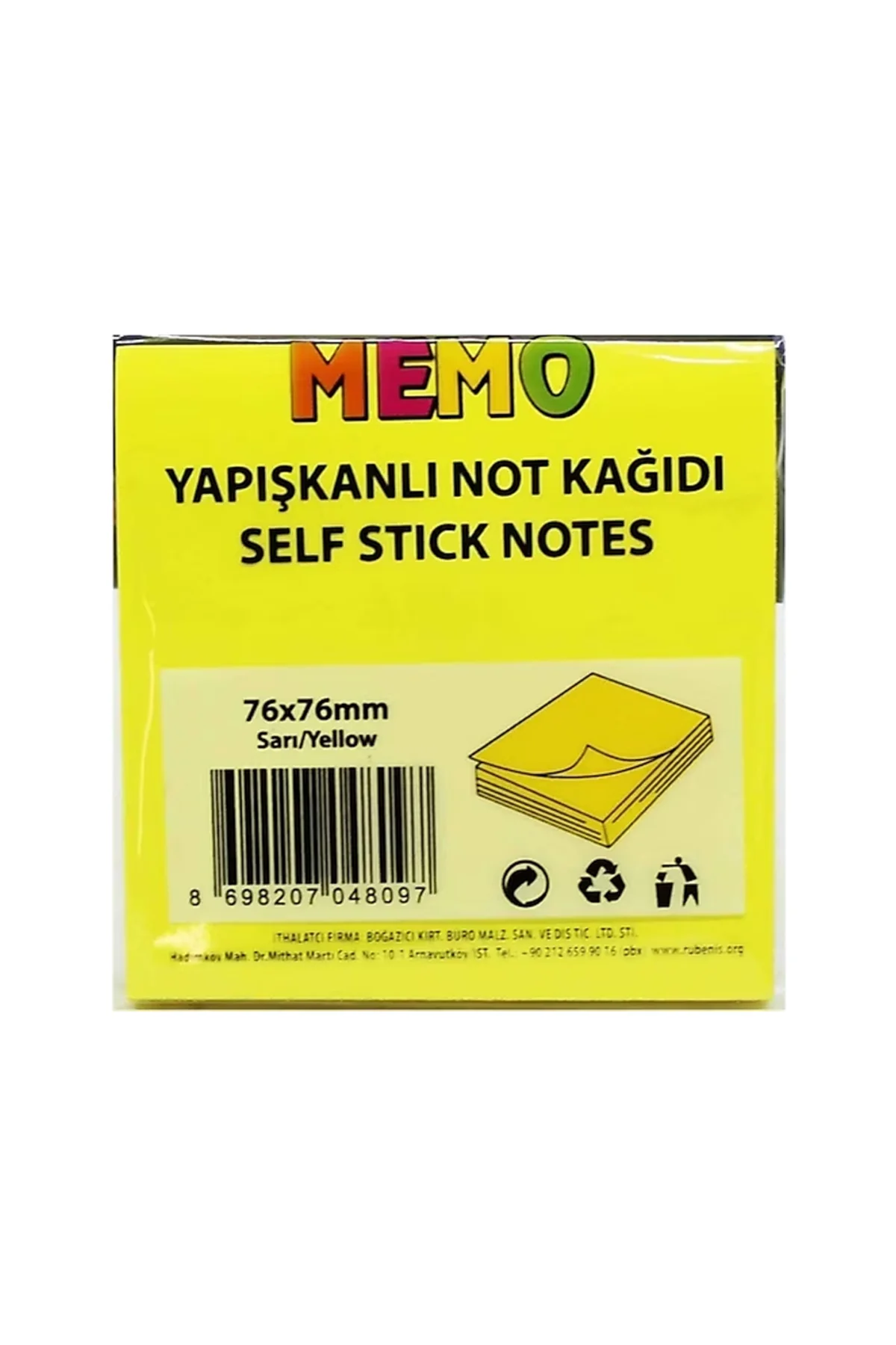 Yapışkanlı Not Kağıt 76x76 Fosforlu Sarı Rps-100