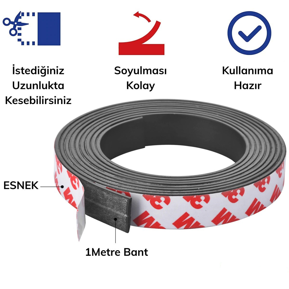 Yapışkanlı Şerit Mıknatıs Magnet Kes Kullan Güçlü Sağlam Rulo Çık