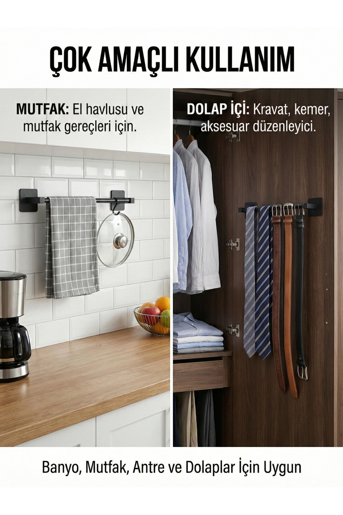 Yapışkanlı Siyah Paslanmaz Metal Banyo Havluluk 38 cm - Modern Ha