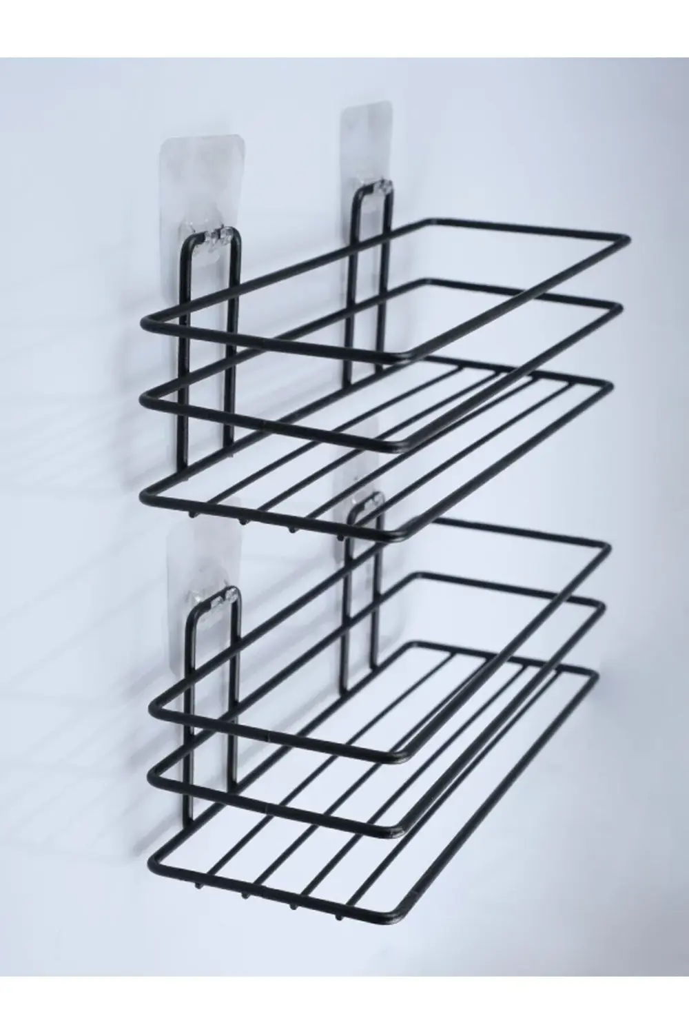 Yapışkanlı Siyah Tekli Çok Amaçlı Banyo / Mutfak Rafı 2 Adet