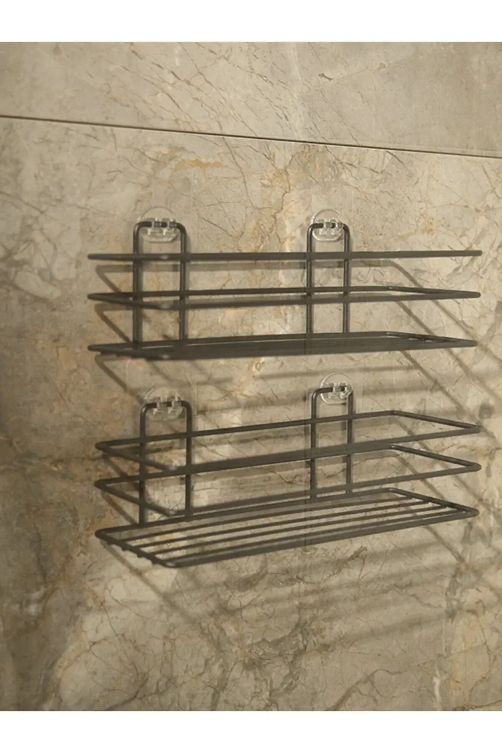 Yapışkanlı Siyah Tekli Çok Amaçlı Banyo / Mutfak Rafı 2 Adet