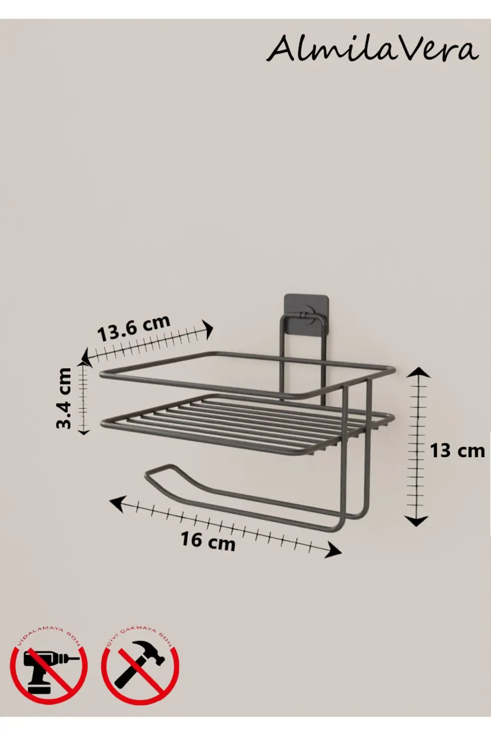 Yapışkanlı Siyah Tuvalet Kağıtlığı Askısı Yedekli Tuvalet Kağıtlı