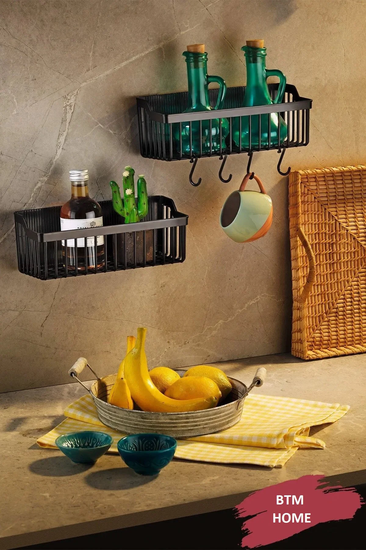 Yapışkanlı Tezgah Üstü/ Dolap Içi Organizer – 2’li Siyah Baharatl