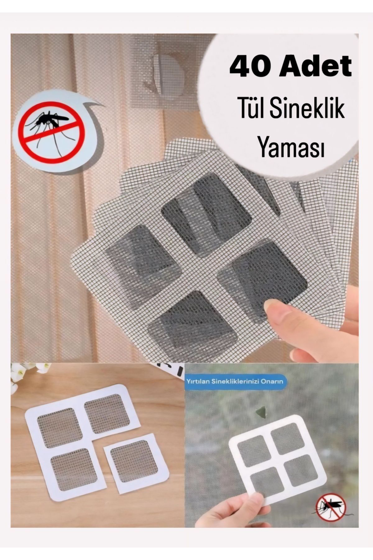 Yapışkanlı Tül Sineklik Tamir Yaması, Sineklik Yırtık Tamiri 40 P