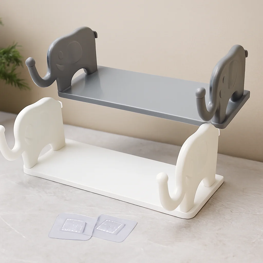 Yapışkanlı Tutacaklı Plastik Etajer 12x31 cm (Beyaz/Gri) Fiyatı, Yorumları ve Özellikleri