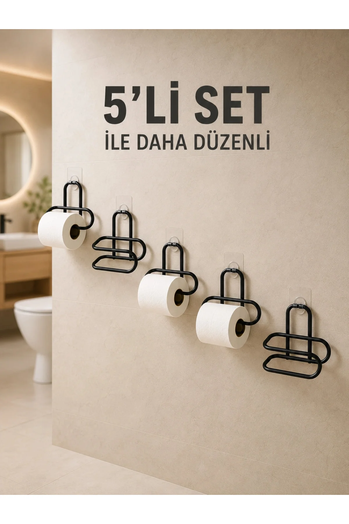 Yapışkanlı Tuvalet Kağıdı Askısı Siyah Metal Delmeden Montaj WC Kağıtlık 5 Adet Yapışkanlı Tuvalet Kağıdı Askısı Siyah Metal Delmeden Montaj WC Kağıtlık 5 Adet