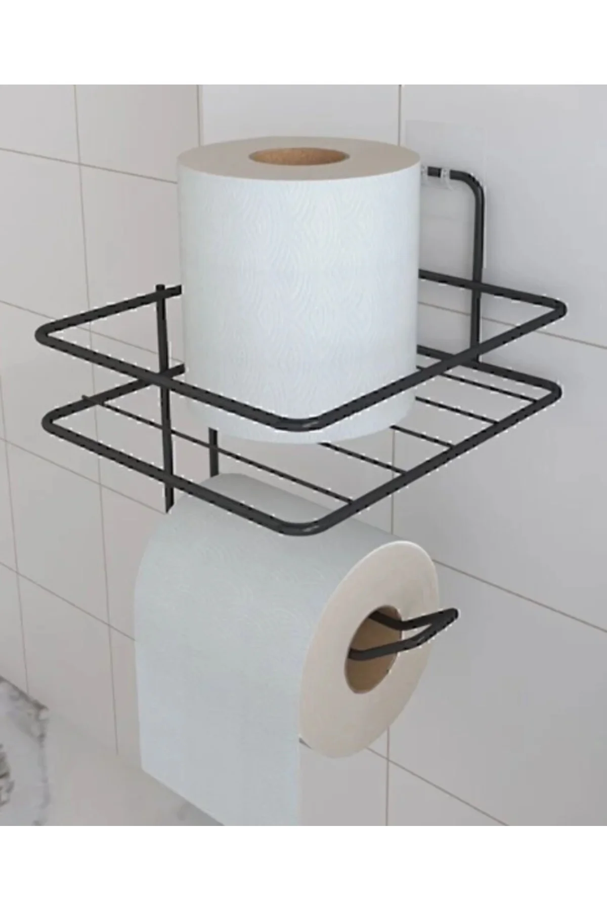 Yapışkanlı Tuvalet Kağıtlığı Tutacağı Askısı Mat Siyah Metal Tuva