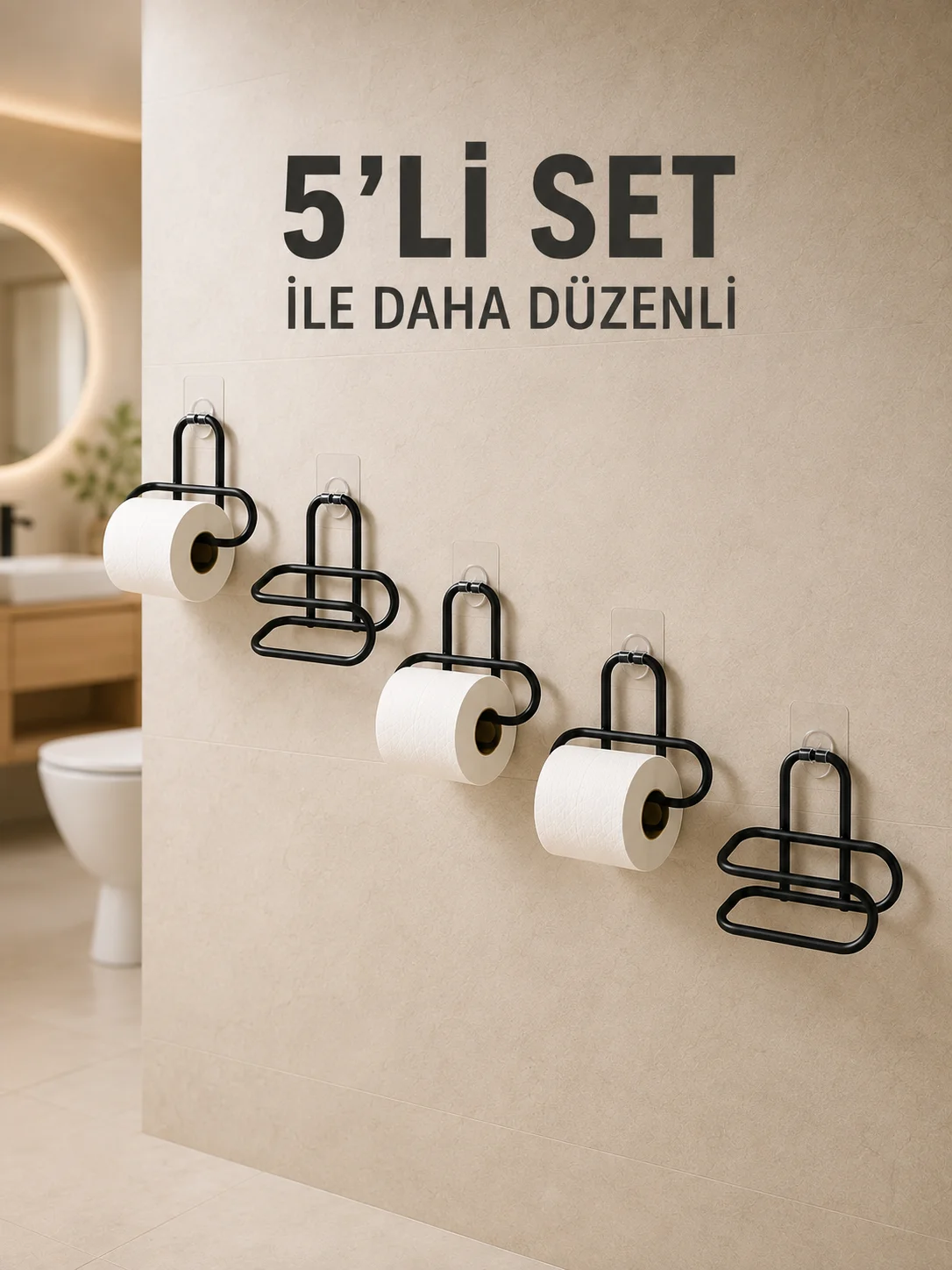 Yapışkanlı Tuvalet Kağıdı Askısı Siyah Metal Delmeden Montaj WC Kağıtlık 5 Adet Fiyatı, Yorumları ve Özellikleri