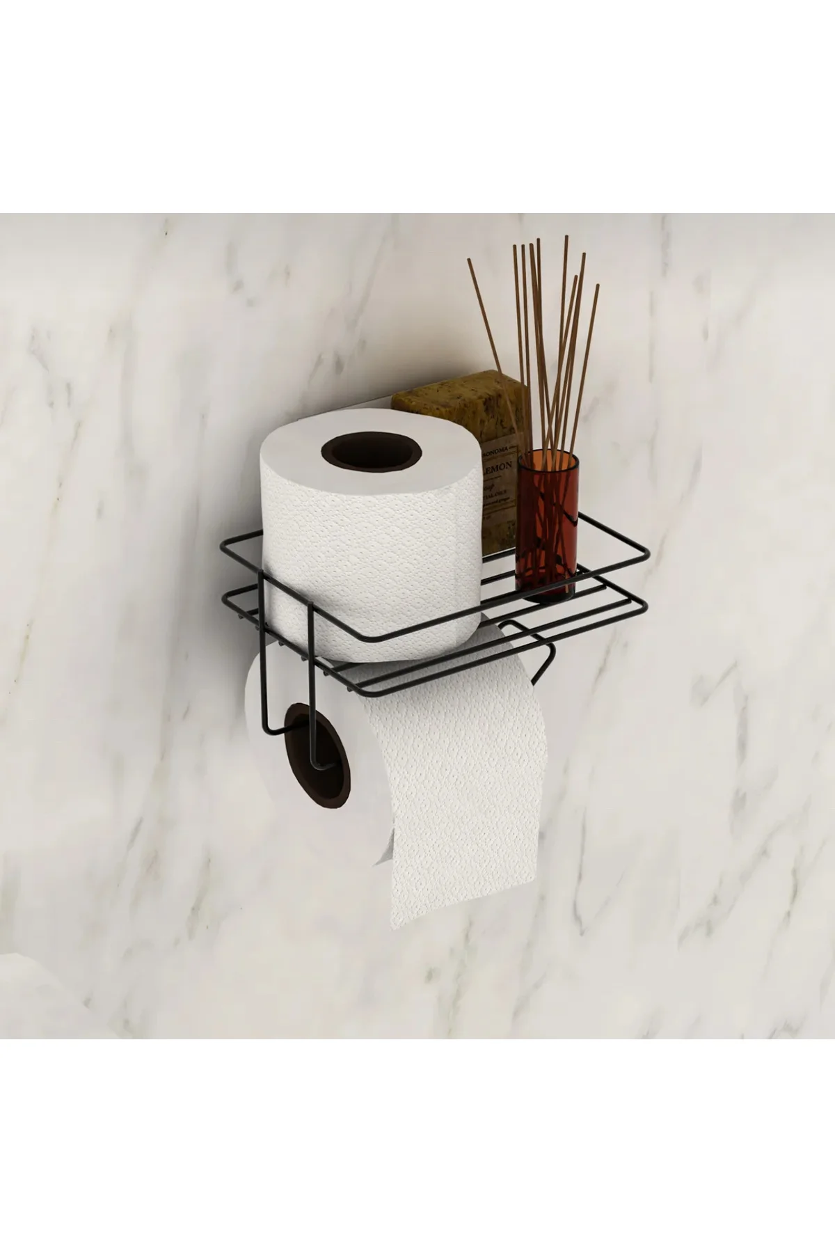 Yapışkanlı Tuvalet Kağıtşığı Tutatcağı Askısı Mat Siyah Metal Tuv