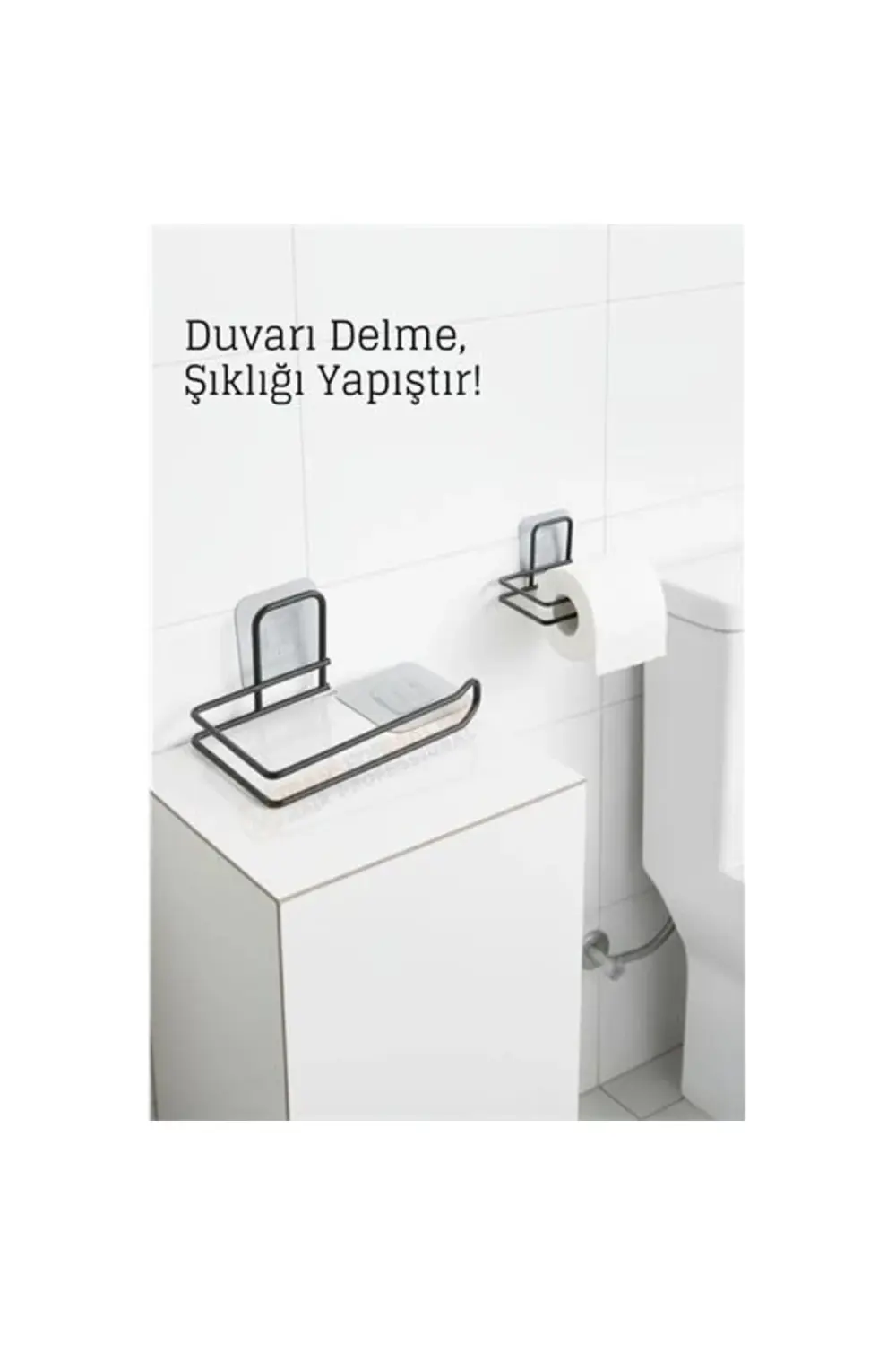 Yapışkanlı Tuvalet Kağıdı Tutucu – Siyah Metal 14 X 75 Cm
