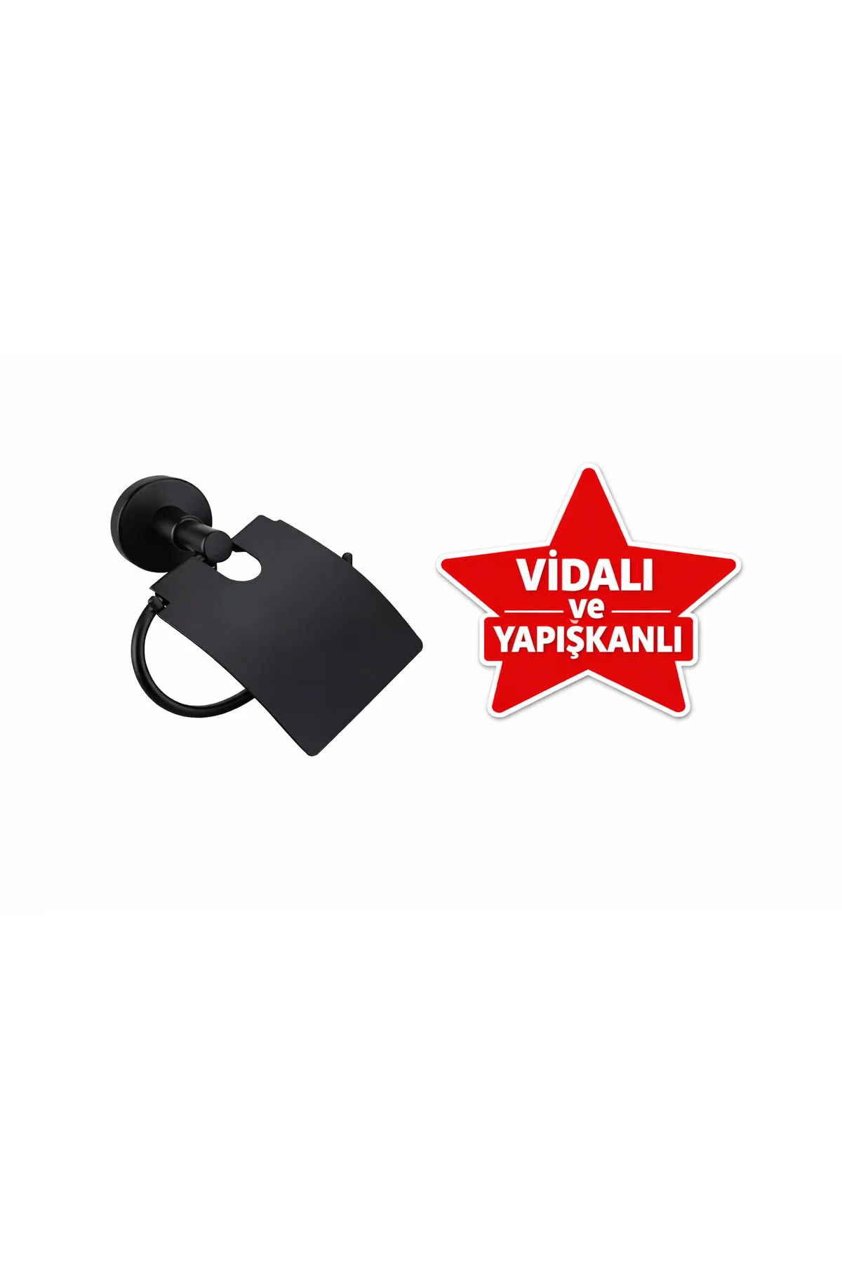 YAPIŞKANLI VE VİDALI SİYAH KAPAKLI WC KAĞITLIK