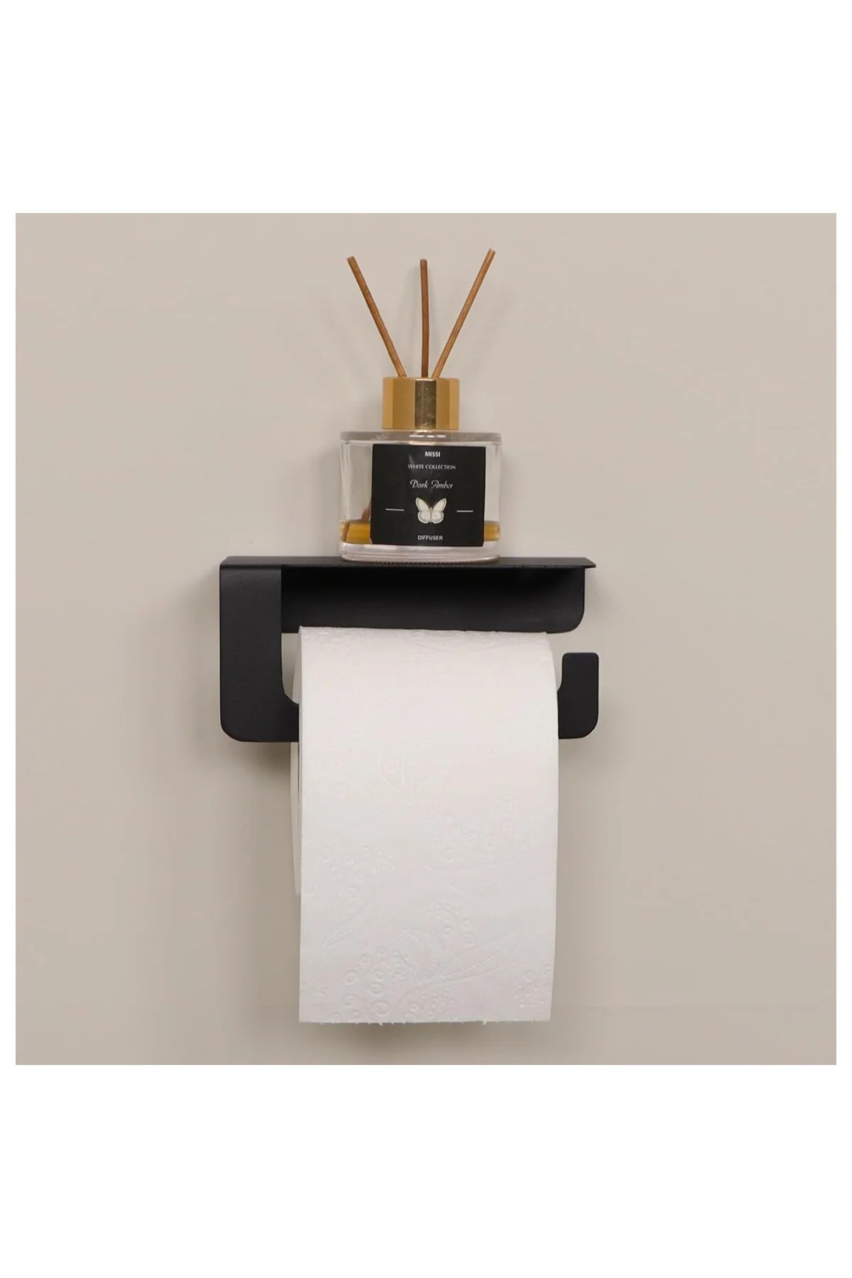 Yapışkanlı ve Vidalı Mat Siyah Telefon Raflı Tuvalet Kağıtlığı Wc