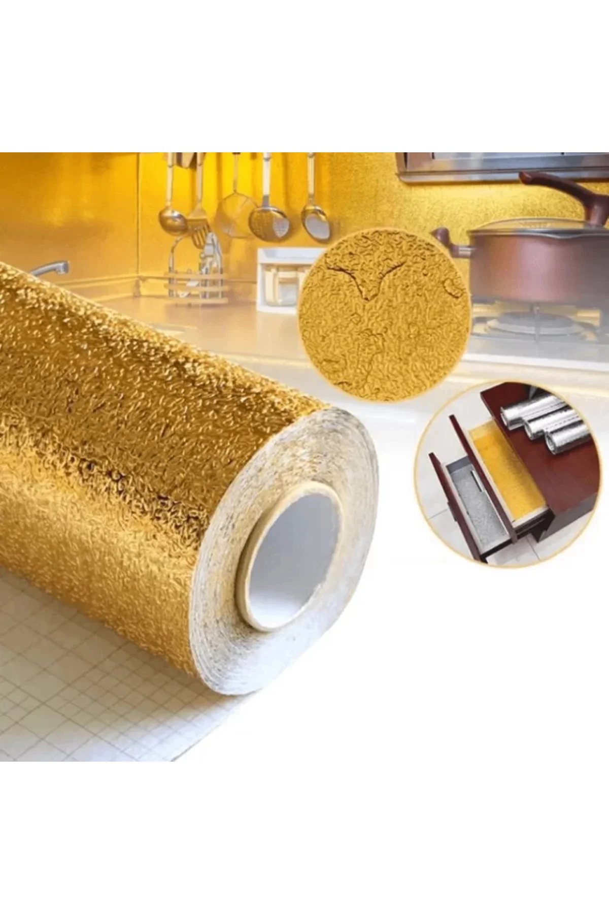 Yapışlı Gold Mutfak Tezgah Folyosu