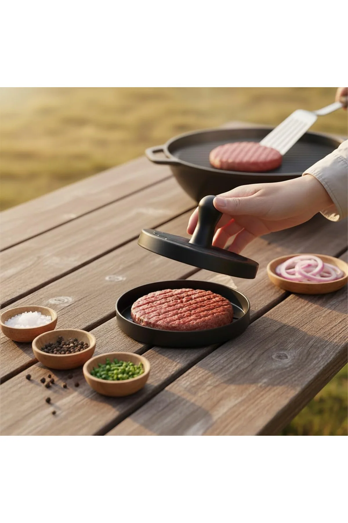 Yapışmaz Büyük Boy Hamburger Köfte Kalıbı - Paslanmaz Çelik Karbo