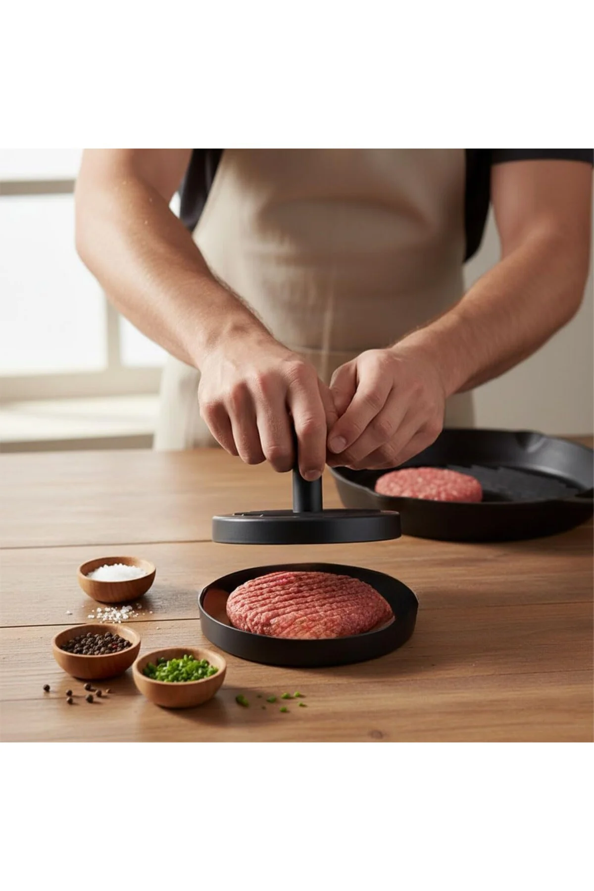 Yapışmaz Büyük Boy Hamburger Köfte Kalıbı - Paslanmaz Çelik Karbo