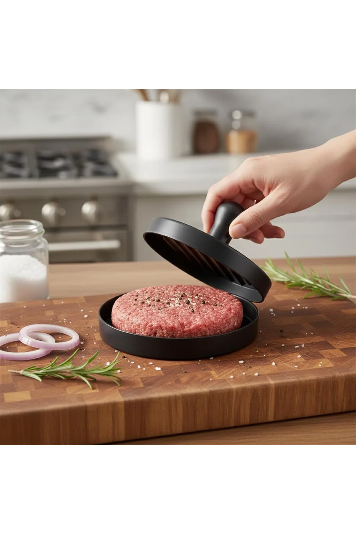Yapışmaz Büyük Boy Hamburger Köfte Kalıbı - Paslanmaz Çelik Karbo