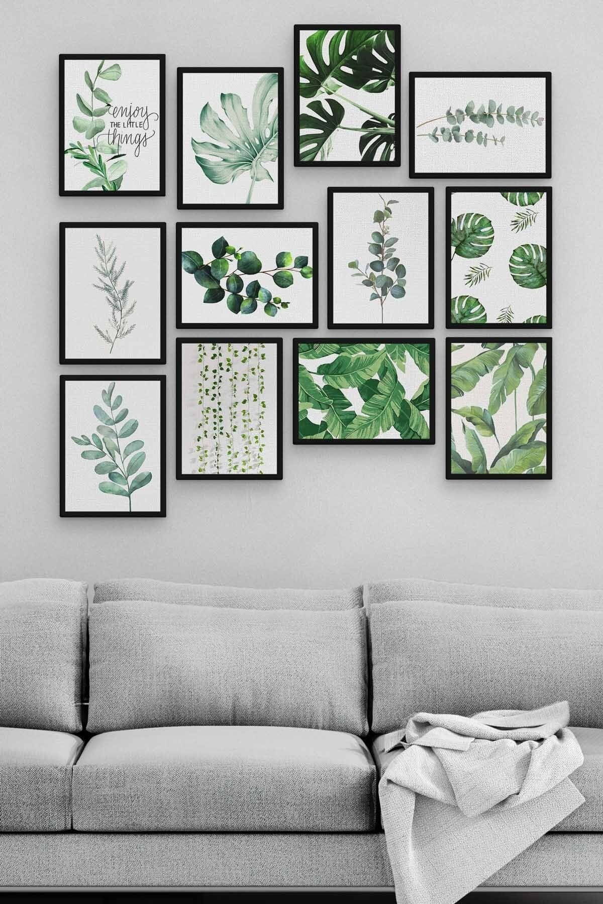 Yaprak 12 Parça Ahşap Mdf Tablo Zlltb240