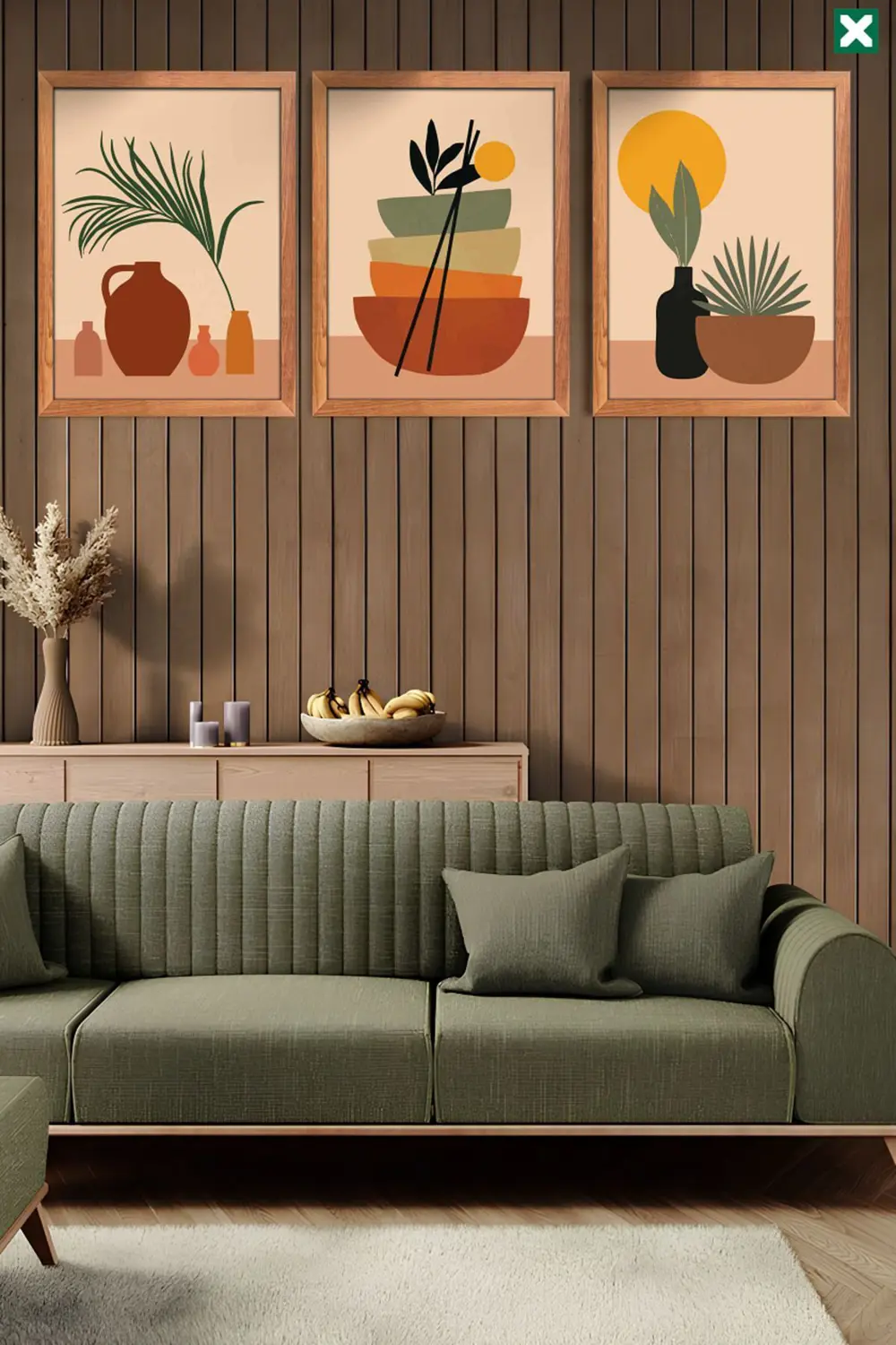 Yaprak Bohem 3' lü Set, Çerçeve Görünümlü Modern Mdf Tablo