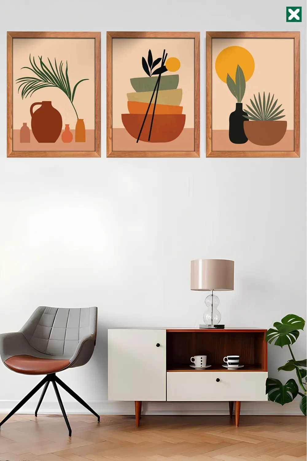 Yaprak Bohem 3' lü Set, Çerçeve Görünümlü Modern Mdf Tablo