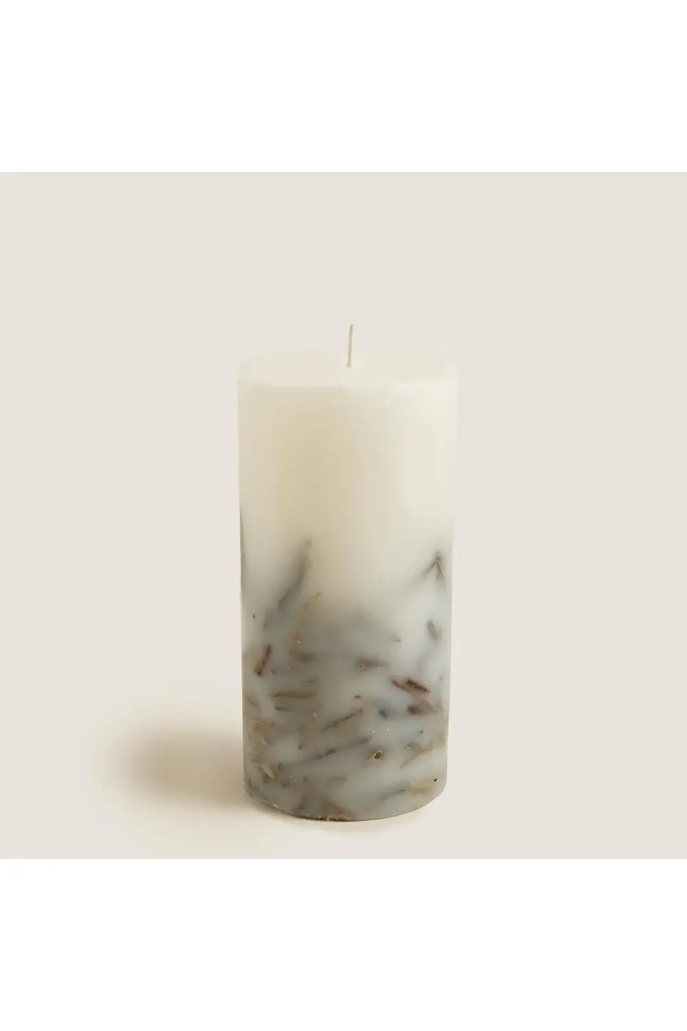 Yaprak Dekorlu Mum 10x20 cm Cream 978262