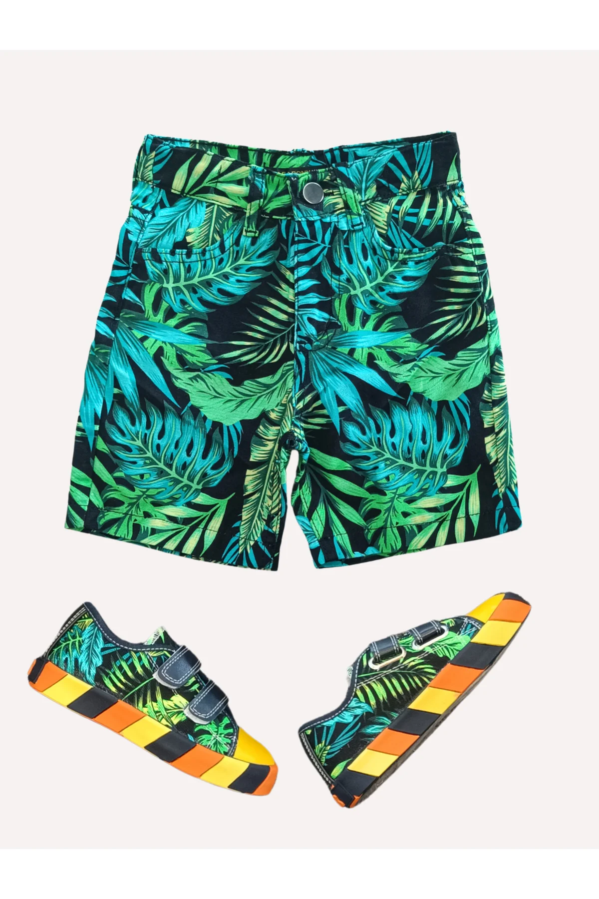 Yaprak Desenli 5 Cepli Kanvas Hawaii Erkek Çocuk Şort