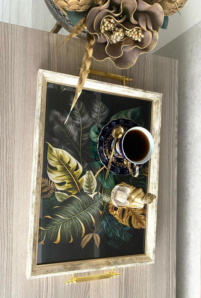 Yaprak Desenli Çay Tepsisi ,lüx Çay Tepsisi,sunum Tepsisi