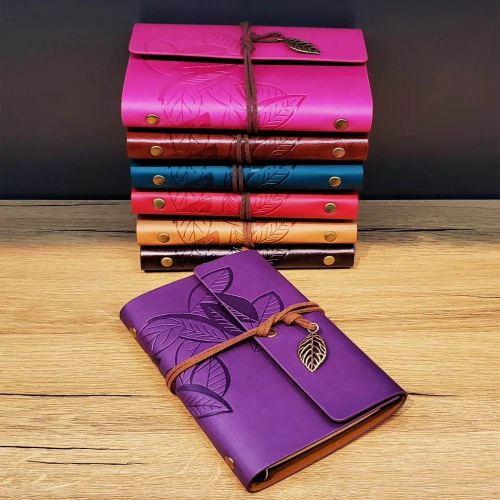 Yaprak Desenli Deri Defter Asorti