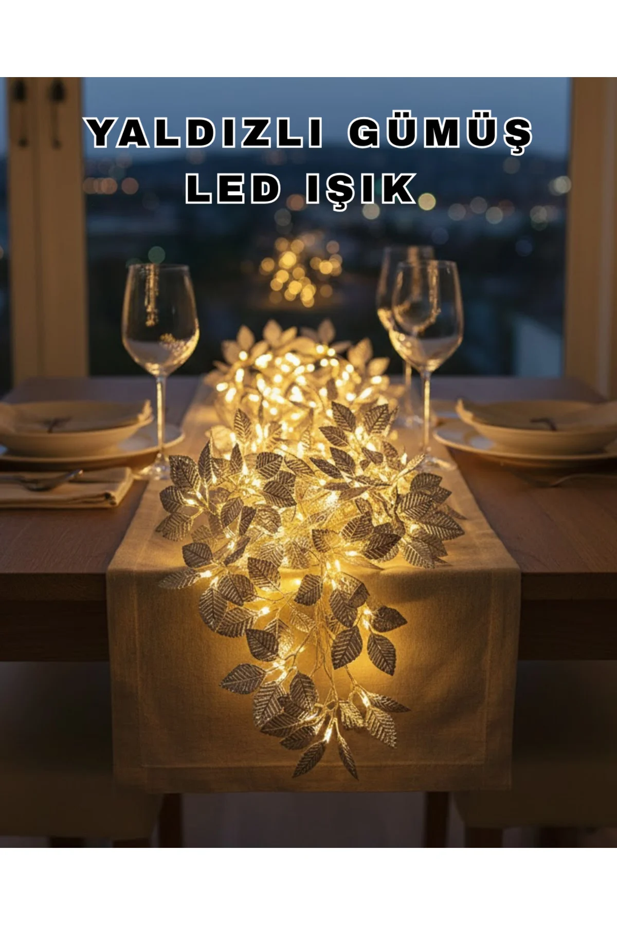 Yaprak Şekilli Gümüş Led Işık Pilli Dekoratif Aydınlatma