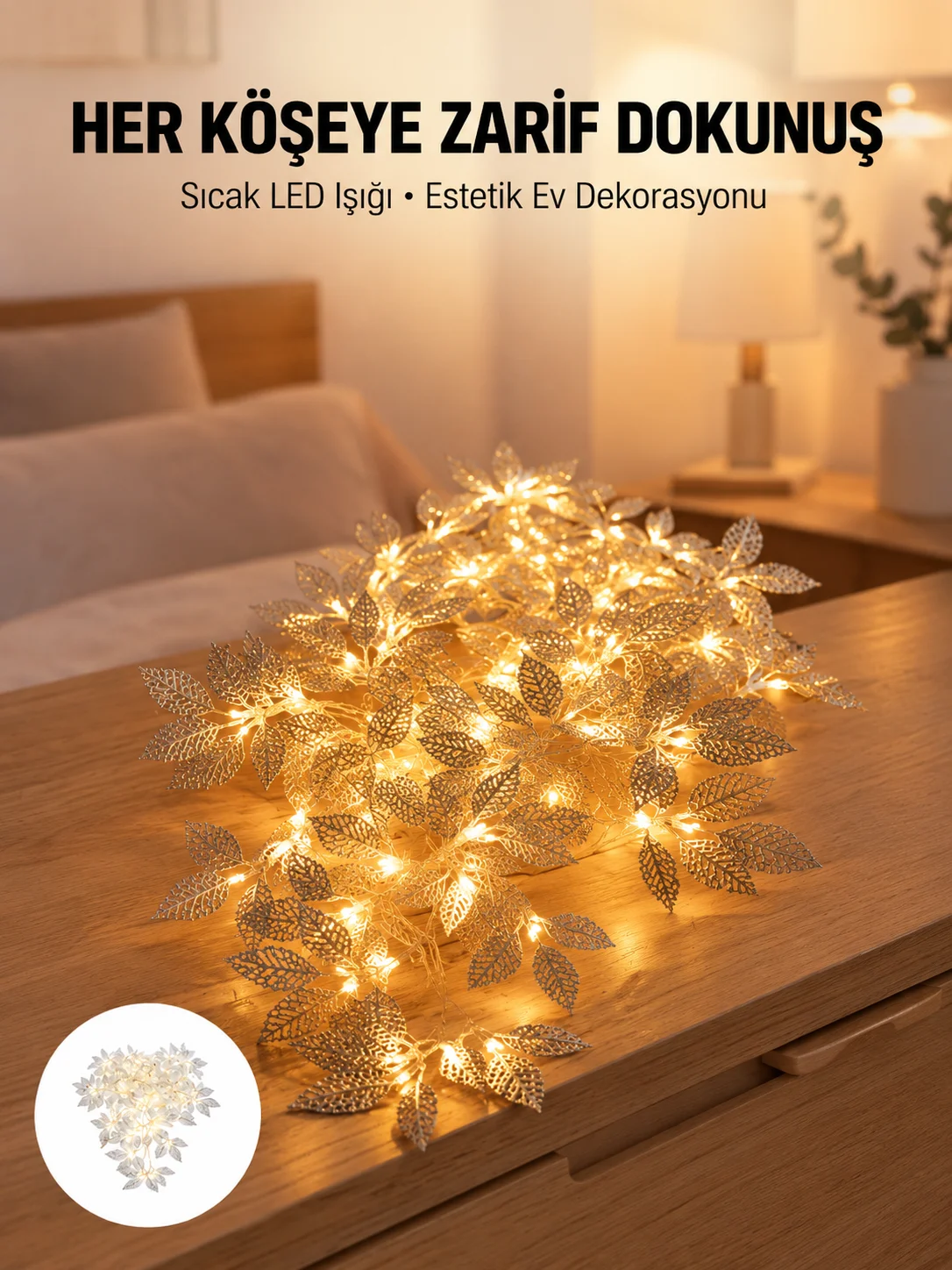 Yaprak Şekilli Gümüş LED Işık Pilli Dekoratif Aydınlatma Yaprak Şekilli Gümüş LED Işık Pilli Dekoratif Aydınlatma